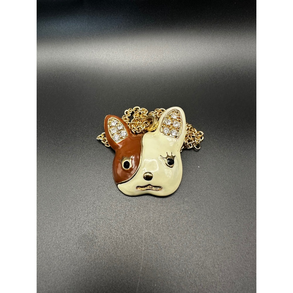 Betsey Johnson Necklace Women Brown French Bulldog Enamel Rhinestone Dog Pendant